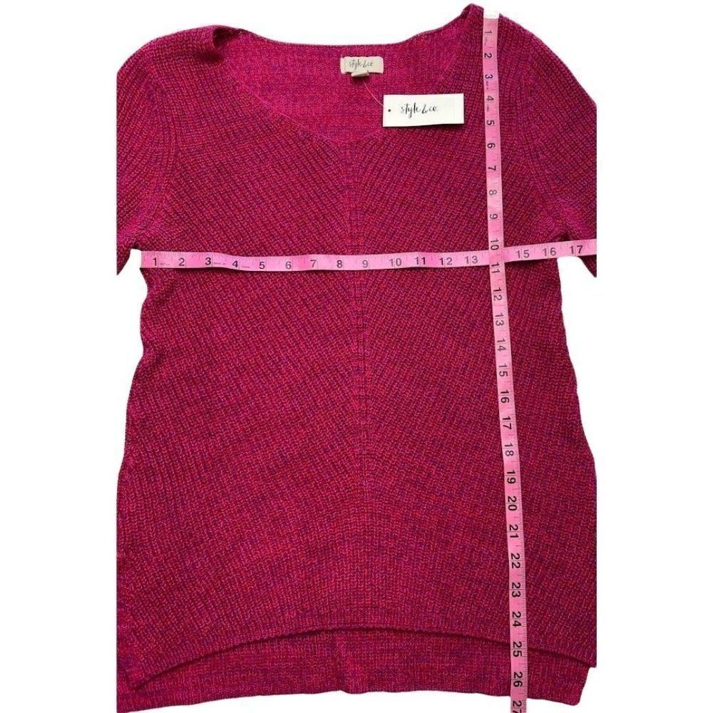 Style & Co Sweater Top Women's SMALL Red Pink Purple V-Neck Oversize Relaxed NEW - Picture 5 of 9